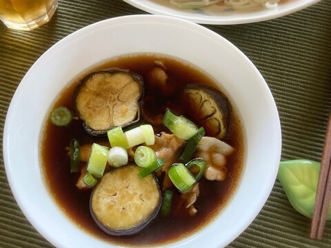 ほっこり温かつけ汁♡茄子と豚バラ肉の素麺